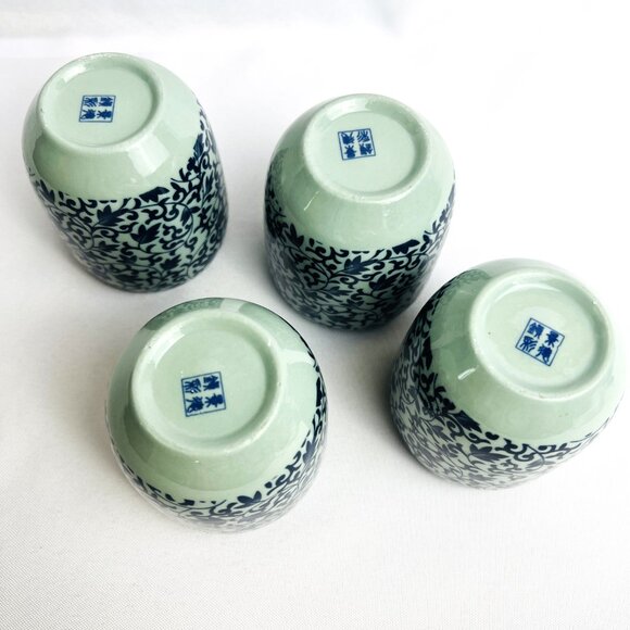 Asian Set of Vintage Teacups Blue and Teal Floral Porcelain Cups – 4 pcs. - Picture 4 of 6